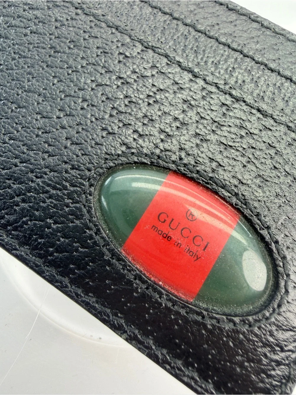 Gucci Black Leather ID Card Case Signature Stripe Window